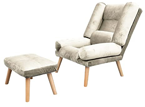 Grekpol Ohrensessel LILA - Sessel mit Hocker - Relaxsessel mit 5-Stufen-Verstellung - Sessel für Wohnzimmer - Lange Fernseh- und Leseabende. Abschalten und genießen! (Monolith 04 Cream)