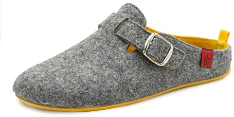 Andrés Machado - Hausschuhe für Herren - Frühling - VAL – Unisex Pantoffeln – Wolle und Filz – rutschfeste Gummisohle und herausnehmbares Fußbett - Grau Gelb EU 45