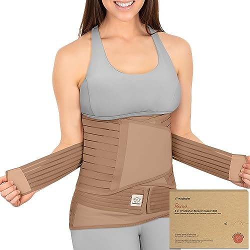 Bande de soutien du ventre 3 en 1 pour le post-partum - Ceinture ventrale pour postnatale - Maternité - Gaines pour femmes body shaper - Shapewear de taille de bandit de ventre (Warm Tan, M/L)