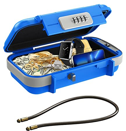 Brifit Cassaforte Portatile con Codice Numerico, Cassaforte di Sicurezza con Corda Metallica Rimovibile, Impermeabile per Viaggi, Spiaggia, Sampeggio, Casa, Ufficio, Bleu