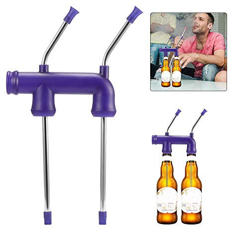 Sparrow Angel Stainless steel straw Snorkel Dispenser Funnel Chug A Beer In 3 Seconds Flat For Beer KTV Bar House Parties Bachelor Party (Color : Double for bottle)