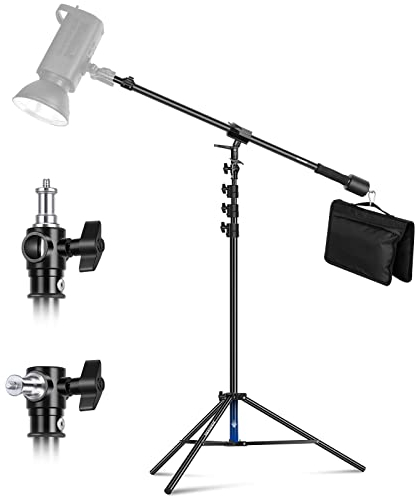 NEEWER Luftgepolstertes Aluminium Lichtstativ, 3m verstellbares Fotostativ mit Galgenarm, Gegengewicht, Sandsack, 1/4 Schraube für Softbox, Studiolicht, Blitz, Schirm, max. Belastung 5kg