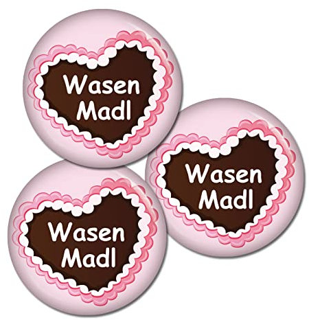 3|5|10 oder EINZELN Button Lebkuchenherz Wasen Madl 37 mm Ansteckbutton Pin Oktoberfest Wiesn Volksfest Anstecker für Kleidung oder Tasche (03x Lebkuchenherz Wasen Madl)