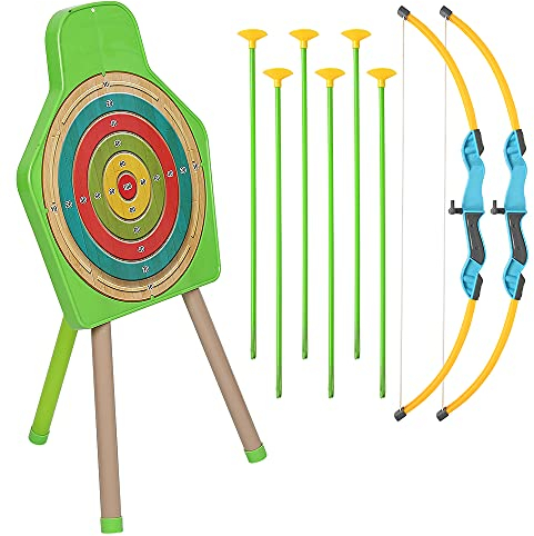 Flèche et arc pour enfants, kit de tir à l'arc avec 1 cible avec support, 6 flèches à ventouse, 2 arcs pour débutants et adolescents