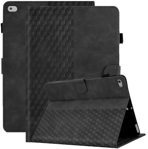 Vkooer Coque pour iPad 9.7 Pouce 2018/2017 (iPad 6ème/5ème Génération) Housse iPad Air 2, iPad Air Cuir PU Etui de Protection Flip Cover Case Treillis avec Multi-Angle Support et Poche, Noir