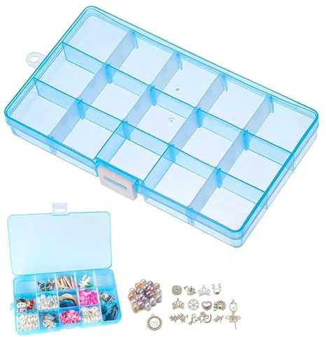 MEKEET Plastic Organiser Box Bead Storage Box with Adjustable Dividers, Plastic Jewellery Organiser Storage Container Box with Compartments for Small Items Beads Tools Travel(17.4x9.9x2.2cm)