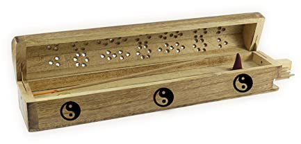 Budawi® Yin & Yang schwarz Räucherstäbchenhalter aus Holz für Räucherstäbchen & Räucherkegel