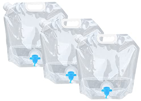 3 Stück Wasserbehälter Faltbar 10L, Wasserkanister mit Hahn Tragbar, Faltkanister Trinkwasser, Wassersack BPA Frei für Camping Wanderungen Notfall, Lebensmittelecht Auslaufsichere Gefrierfähige (Weiß)