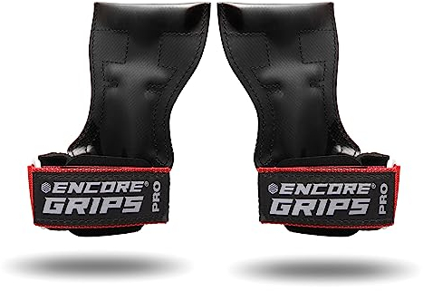 Encore Grips® Zughilfen für Krafttraining Fitness Bodybuilding Gewichteheben Kraftsport Lifting, mit Handgelenk Handbandage Gewichte Training Handschuhe Griffe Gym Equipment (Rot, S)