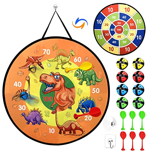 Dartscheibe Kinder, 66 cm Dartboard Wurfspiel für Kinder, Faltbares Dartspiel mit Dinosaurier Tier Motiven, Wurfscheibe Partyspiele für Erwachsene und Kinder, Safe Outdoor Indoor Spielzeug Geschenk