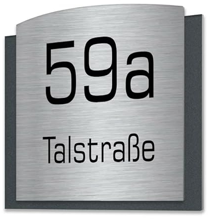 Zalafino Design Hausnummer mit Straßennamen 300x315mm aus hochwertigem Edelstahl in 4 verschiedenen Farben - individuell konfigurierbar (Anthrazit Grau RAL 7016 / Edelstahl)
