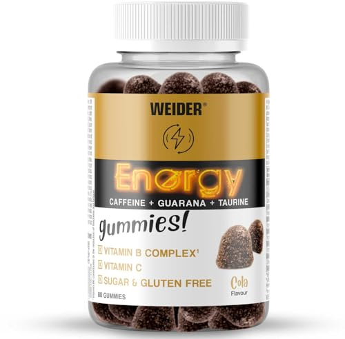Weider Energy Caffeine Gummies (80 Gums) Cola Flavour, Sugar Free | Caffeine Gummies with Guarana, Taurine, Vitamin B and C, Allergen Free (20 servings)