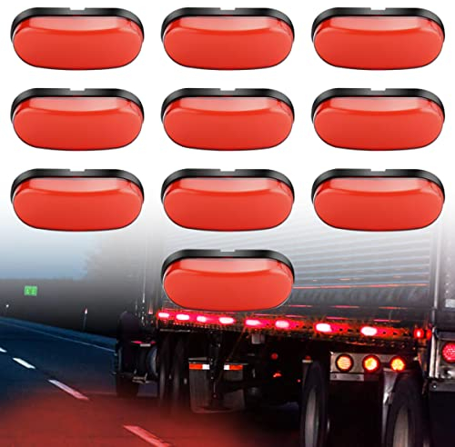 LeKaufen 10 Stück Auto Begrenzungsleuchten Anhänger, 9 LED Positionsleuchten Seitenmarkierungsleuchten 12V 24V Seitenleuchten Vorn Hinten Wasserdicht für LKW KFZ Lastwagen Wohnmobile Wohnwagen (Rot)