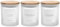 Ezebesta 3PCS Modern 13.53oz Transparent Bathroom Canisters with 12 Labels & Wooden Lid Thick Glass Jar Set Qtip Holder for Cotton Ball & Pads Storage Organization Minimalist Decor