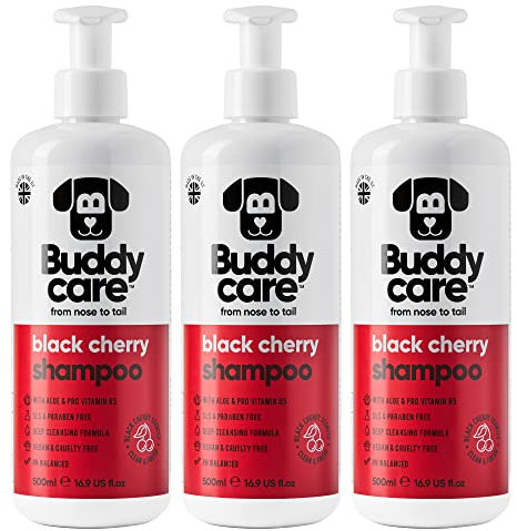 Schwarzkirsch-Hundeshampoo von Buddycare - Tiefenreinigendes Shampoo für Hunde - Fruchtiger Duft - Mit Aloe Vera und Pro-Vitamin B5 (500ml x3)