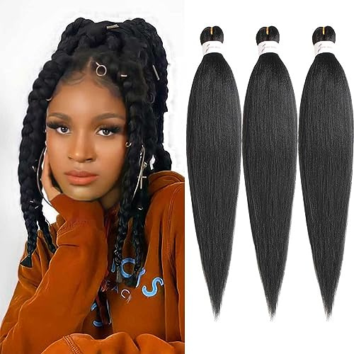 XTREND Lot de 8 extensions capillaires pré-étirées au crochet - 41 cm - 1B# - Noir naturel pour tresses boîte, fixation à l’eau chaude - Fibre synthétique (3 packs)