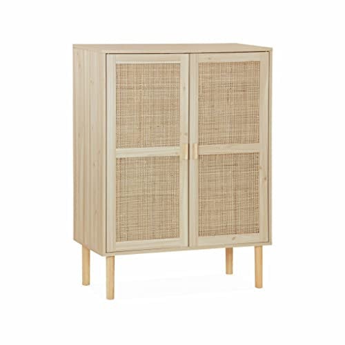 Alice's Home - Buffet en cannage - Camargue - décor Bois et cannage. 2 Portes. Buffet Haut. vaisselier. L 80 x l 40 x H110cm