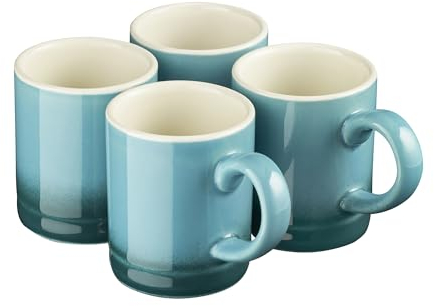 Cooks Professional 4 Piece Espresso Coffee Cup Set | Dishwasher & Microwave Safe Durable Stoneware Stylish Colourful Graduated Design Mini Drinking Mugs | 100ml Capacity | Teal