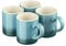 Cooks Professional 4 Piece Espresso Coffee Cup Set | Dishwasher & Microwave Safe Durable Stoneware Stylish Colourful Graduated Design Mini Drinking Mugs | 100ml Capacity | Teal