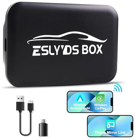 ESLYYDS Upgrade 4-in-1 Wireless Carplay & Android Auto & Mirrorlink Adaptador, Adecuado para automóviles con iOS CarPlay Wired y Android Auto, Bluetooth, Conexión rápida (año Modelo: 2017-2025)