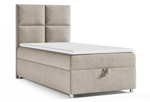 Best For Home Trinity K2 Boxspringbett Single 90x200 mit Matratze, Topper und Bettkasten | Einzelbett | Polsterbett mit Bonellfederkern - Lieferung an die Bordsteinkante