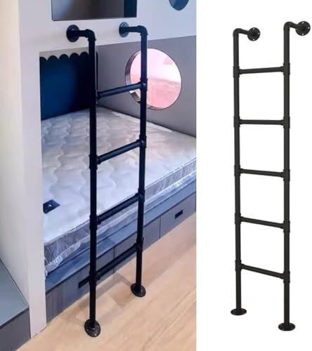 48 50 54 55 60 66 70 72 80 Inches Metal Bunk Bed Ladder, Basement Window Well Egress Climbing Ladder for Adults Kids, Rv Attic Dorm Floor Hanging High Beds Ladders ( Color : Black , Size : 46in/117cm