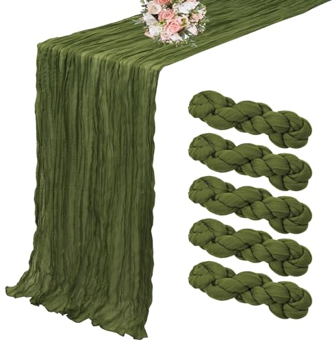 Lumaycens 5er-Pack Käsetuch-Tischläufer, olivgrüner Tischläufer, 3 m, Tischläufer, rustikale Gaze-Tischläufer für Hochzeit, Tischdekoration, Hochzeitsbogen, Party-Dekoration (90 x 300 cm)