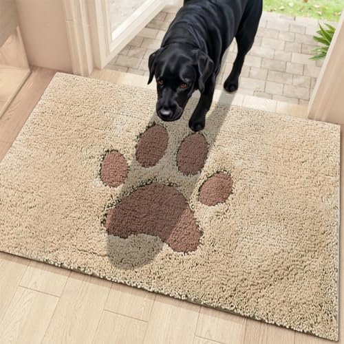 Oiilores Schmutzfangmatte Fußmatte Innen 50x80cm, Rutschfester Waschbarer Teppich, Niedriges Profil Innen Fußmatten für Eingang, Super Saugfähige Hundematten für Schlammige Pfoten, Beige