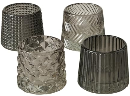 4 x Teelichthalter Sabena Glas Höhe 7 cm grau