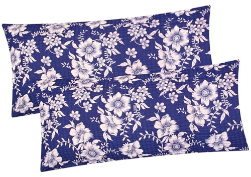 Seersucker Kissenbezug - 2er Set in 40x80cm - Blumen, Dunkelblau, Geblümt - Kopfkissen-Bezug, Kissenhülle, Doppelpack - 100% Baumwolle (EW-Blumen-Blau)