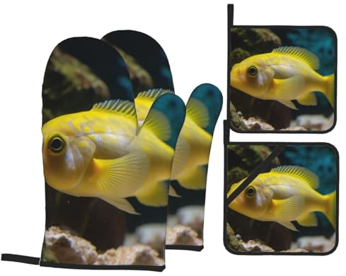 Mitaines De Four Poisson Jaune Anti Chaleur Maniques Cuisine Résistant À Chaleur Gants De Cuisine Et Maniques pour Femmes Four Barbecue Cuisine