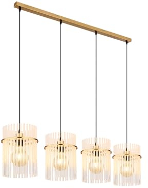Globo Pendelleuchte in Gold mit vier Glas Lampenschirmen, Breite 110cm