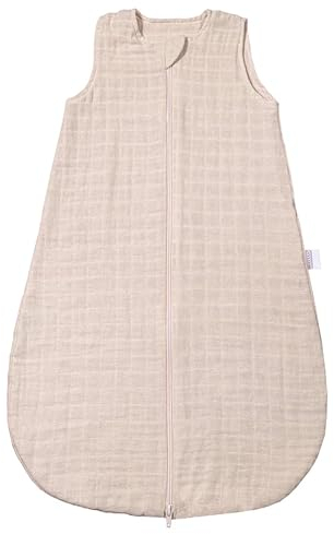 MAKIAN Sommerschlafsack Musselin, ärmellos - Leichter Baby Schlafsack ohne Ärmel für Sommer und Frühling, Mull-Stoff aus 100% Baumwolle, ÖkoTex Standard 100 - Greige - 80 cm