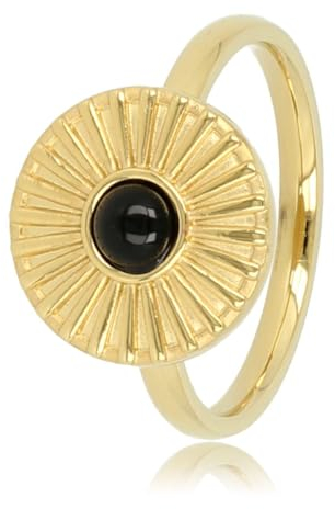 My Bendel Ring Gold Sonne Design mit Onyx- Schönen Design Ringe mit echtem Edelstein Sonne - Stapeln Ringe - Mehrere Edelsteinen - Edelstahl und 14K vergoldet