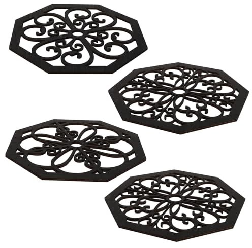 POPETPOP 4pcs Wood Art Carved Wood Wall Art Wooden Decor Wood Wall Wooden Hanging Decoration Wooden Wall Panel Floral Carved Wall Decor Door Wood Carved Decor Vintage Flower Wall Art