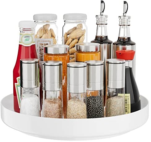 Organizador giratorio para especias Lazy Susan – 360° giratorio bandeja de metal portaobjetos organizador 28 cm para despensa cocina mueble encimera de baño mesa blanco