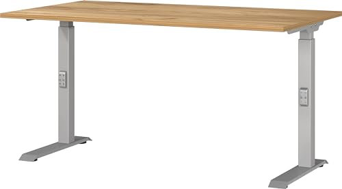 Germania Schreibtisch 7904-641, in Navarra-Eiche-Nb./Silber, me. höheneinst., 140 x 91 x 80 cm (BxHxT)