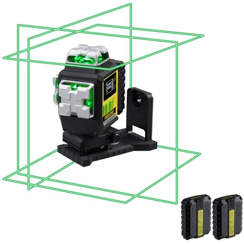 Fireocre Laser Level, 4 x 360 Self Leveling Green Tiling Laser Tool, 3D Cross Line Laser Level Tool, High Accuracy Floor Laser with 2 Li-ion Batteries, Remote Control F95T-4G