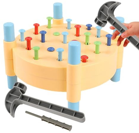 Nubamzy Pounding Bench Hammer Toy, Pound Peg Hammer Toy, With 19 Colored Nails Puzzle Nail Work Toy Dual-Sided Table Design For Fine Motor Skills