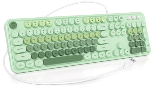 SOLIDEE Wired Membrane Keyboard with Floating Round Keys, Full Size 104 Keys, Retro Round Keycaps for Laptop, Office, PC (US Layout QWERTY) (GT108 Green)