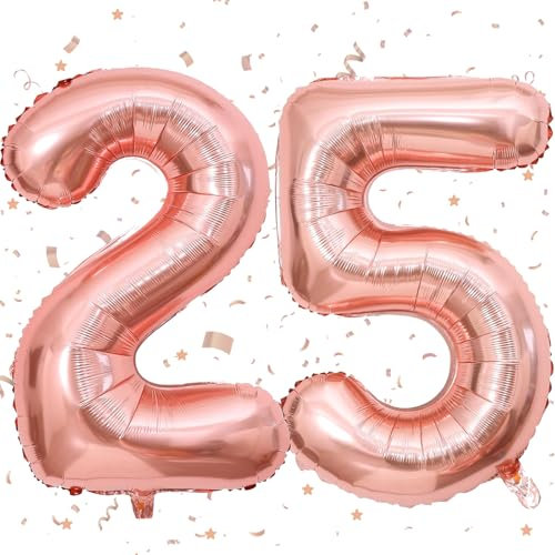 Number 25 Balloon, Rose Gold 25 Number Balloons, Helium Foil 40 Balloons Number 25, 25th Birthday Balloon,Number 25 Digital Balloons for 25th Boys Girls Birthday Anniversary Party Decorations