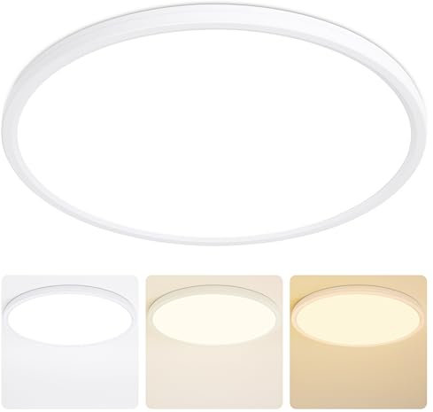 MOONSEA 36W LED Deckenleuchte Flach, 3 Farben 3000K/4000K/6500K Deckenlampe, Ultra Dünn Deckenleuchte Rund für Schlafzimmer Badezimmer Flur Küche Balkon, Ø40cm, Weiß