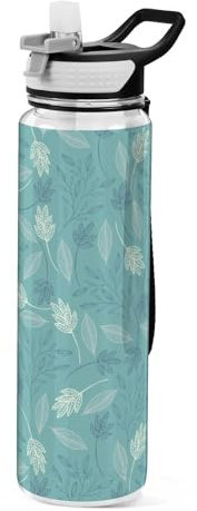 sanluoli Botella de agua de 30 onzas con hojas verdes personalizadas, con pajita suave, Tritan no tóxica, no tóxica, a prueba de fugas, para exteriores, plegable, para exteriores