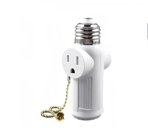 LED Table Lamp Letaclanic Light Socket To Plug Adapter 2 Pack Pull Chain 2/3 Prong Light Socket Adapter E26/E27 Light Bulb Socket Polarized Plug Converter For Garages Living Rooms (White, 11X4CM)