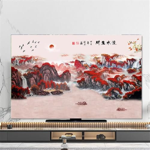 Hixingo Cubierta Antipolvo para TV, Funda para Televisor Elástico Protector para Smart TV Cubierta de Televisión Pantalla de Funda impresión de Montaña (40-43,Rojo)