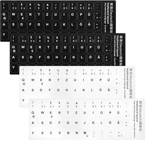 Yuanchu Tastatur Aufkleber Sticker Deutsch, 4 Stück Universal-Tastatur-Aufkleber Tastaturaufkleber Deutsch für PC Laptop Notebook Tastaturen Tablet Desktop Computer