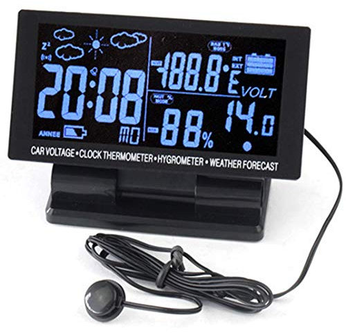 BSLHLS Station météo Horloge de Voiture, thermomètre intérieur et extérieur Voltmètre Prévisions météo Horloge de Table Réveil à écran Large Radio Station Forecast/5933
