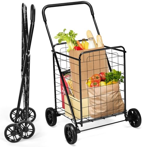 SOARS Einkaufswagen klappbar, strapazierfähiger Mehrzweckwagen 83L mit großen Rädern & Griff, Trolley für Einkaufen, Wäsche, Gepäck (Schwarz)