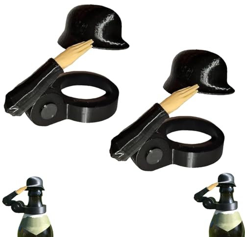boluoboluomi Soldat Salute Bier,Flaschenverschlüsse, lustiger Salute-Soldaten-Bierhelm,wiederverwendbar,dekorative Kappen, staubdichte Schutzkappen für Veteranen, aktive Soldaten (2 Stück schwarz)