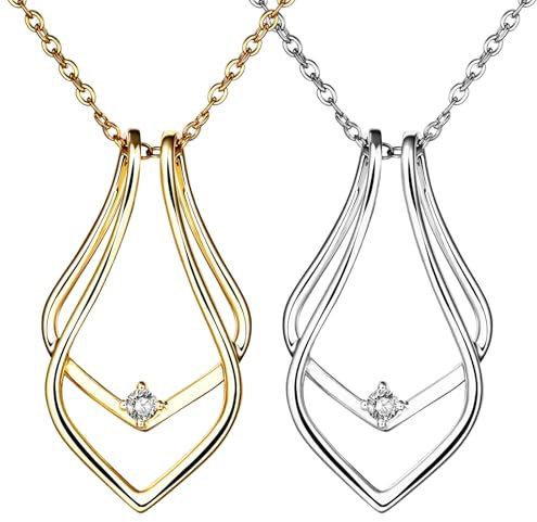 JewelryWe Ringhalter Halskette Hochzeitskette Damen: 2 Stück Edelstahl Geometrisch Wassertropfen Anhänger Magie Ringhalter Kette Tropfenkette Verlobung Jahrestag Geschenk für Frau Freundin Verlobte